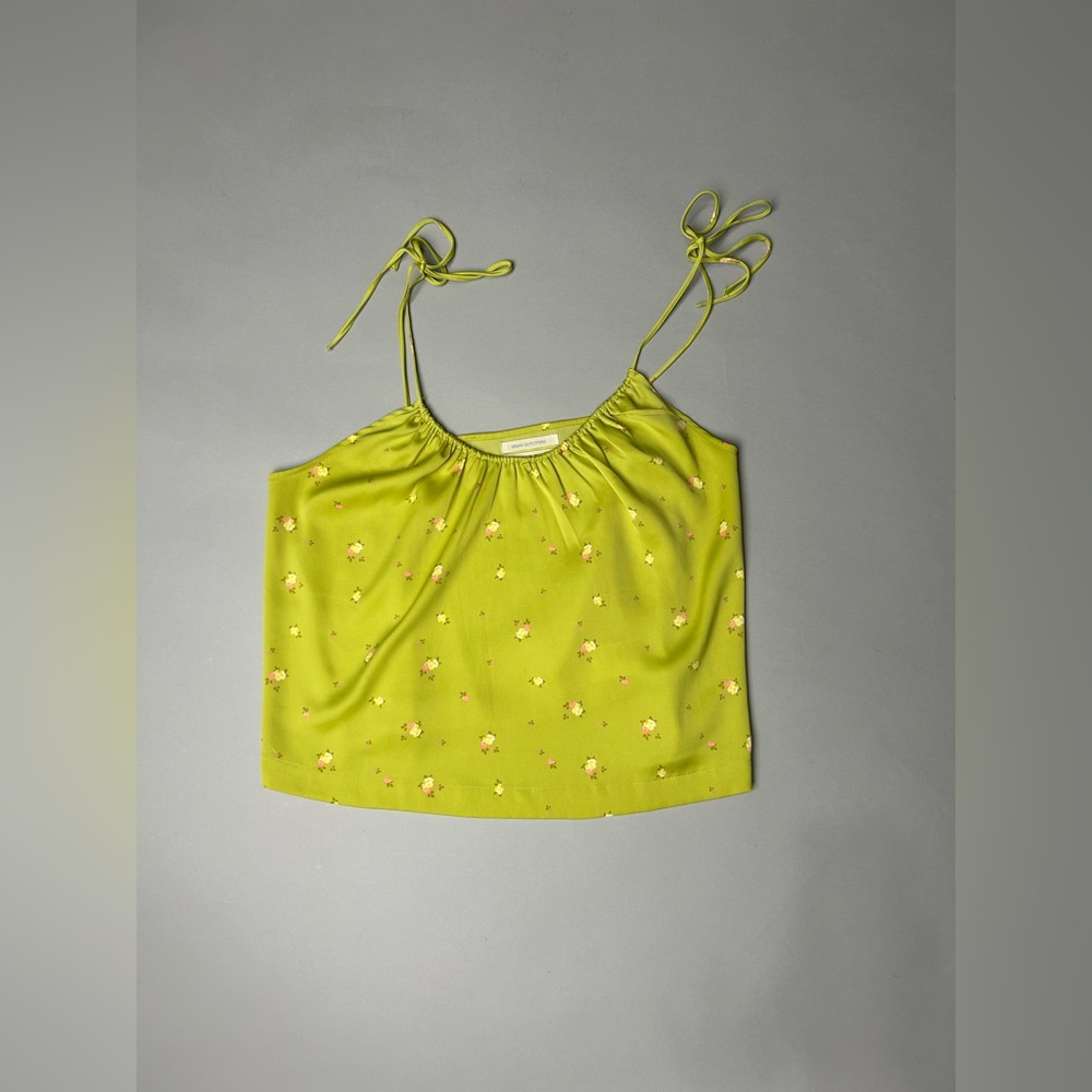 Large, Y2K-style lime tank with string straps.